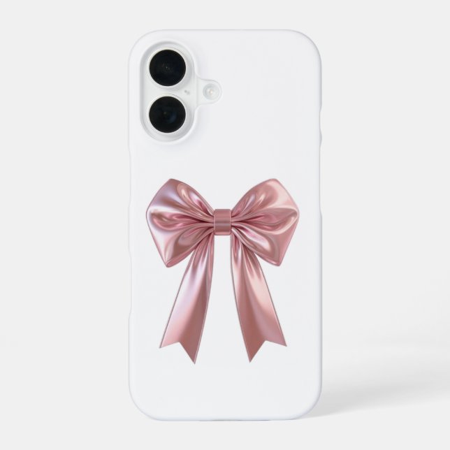Chic Metallic Pink Satin Ribbon Bow iPhone 16 Case (Back)