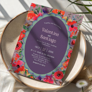 Chic Mexican floral purple wedding invitation