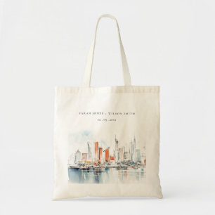 Chic Miami Florida Skyline Watercolor Wedding Tote Bag