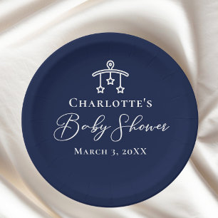 Chic Midnight Blue Baby Shower Personalized Party Paper Plate