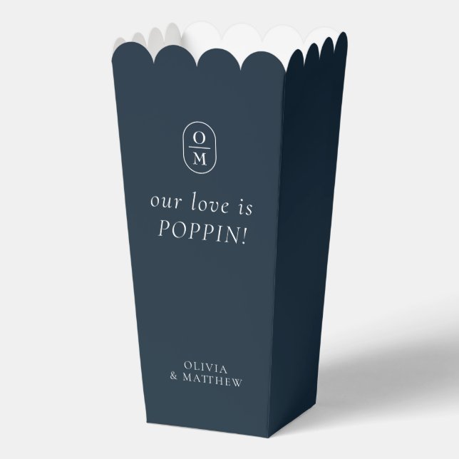 Chic Midnight Blue Monogram Popcorn Favor Box (Front)