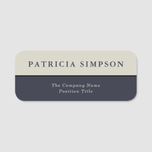 Chic Midnight Dark Blue & Pastel Static Beige Ecru Name Tag