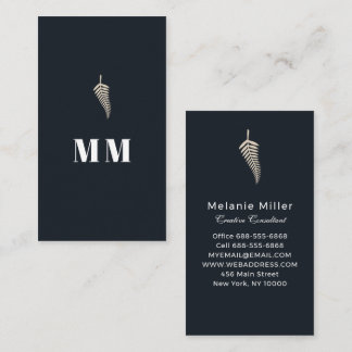 Chic Midnight Navy Botanical Custom Name Business Card