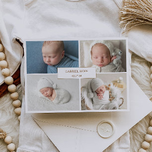 Chic Minimal Baby Photo Collage Announcement Card