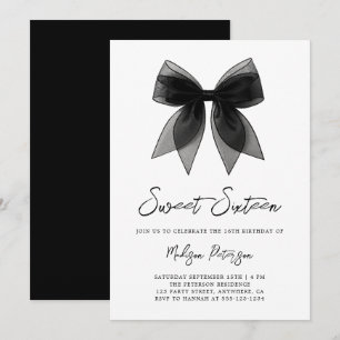 Chic Minimal Black Coquette Bow Sweet 16 Birthday Invitation
