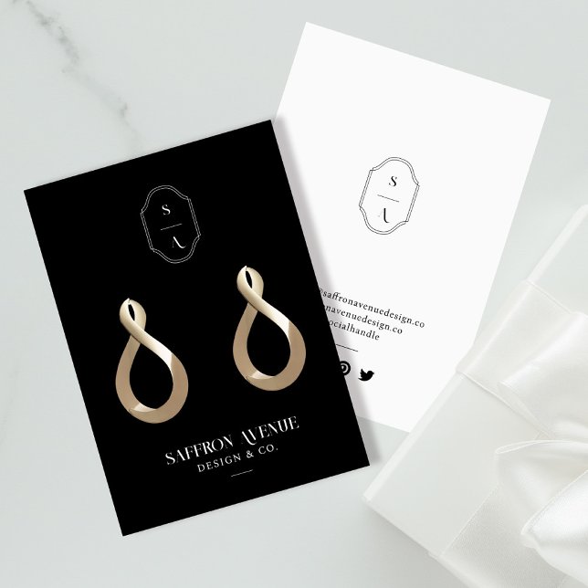 Chic Minimal Black Custom Monogram Earring Display Business Card (Creator Uploaded)