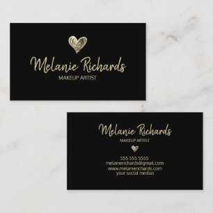 Chic minimal black faux gold foil heart business card