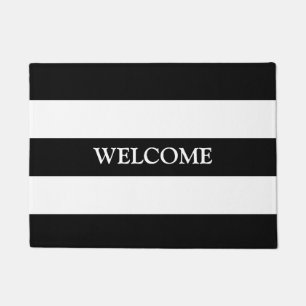 Chic Minimal Black White Lines Stripes Custom    Doormat