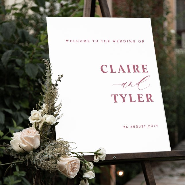 Chic Minimal Burgundy Wedding Welcome Sign (Creator Uploaded)