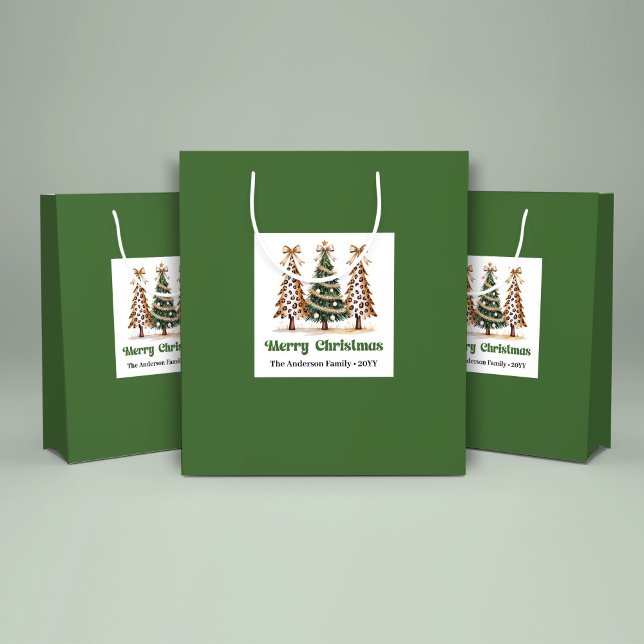 Chic Minimal Christmas Tree Leopard Print Gift Bag (Minimal Christmas Tree Leopard Print Gift Bag Custom)