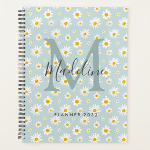 Chic Minimal Daisy Teal Script Monogram Planner