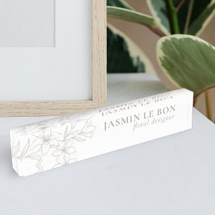 Chic Minimal Floral Desk Nameplate