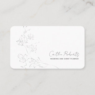 Chic Minimal Floral White Grey Handwritten Business Card
