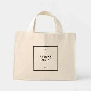 Chic Minimal French Black & White Bridesmaid Mini Tote Bag