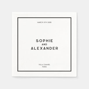 Chic Minimal French Black & White Wedding Napkin