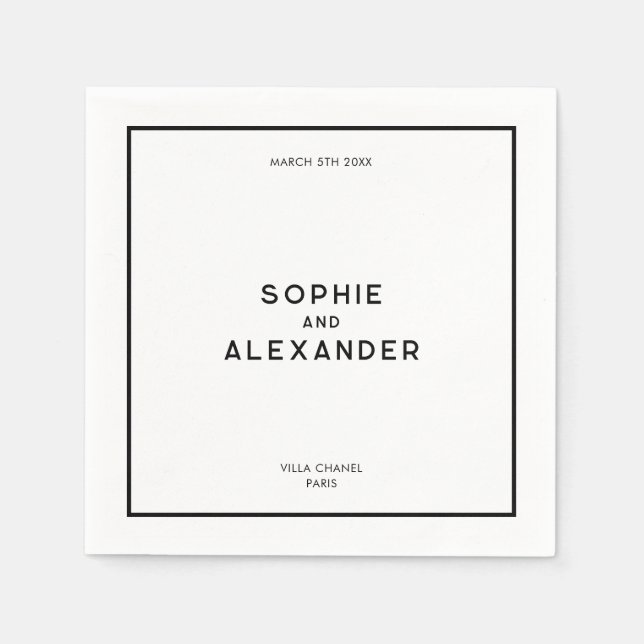 Chic Minimal French Black & White Wedding Napkin (Front)