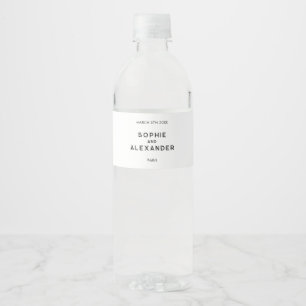 Chic Minimal French Black & White Wedding Water Bottle Label
