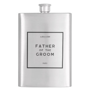 Chic Minimal French Monochrome Father Of The Groom Hip Flask