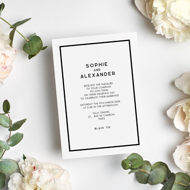 Chic Minimal French Monochrome Parisian Wedding Invitation (Creator Uploaded)