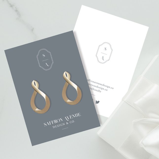 Chic Minimal Grey Custom Monogram Earring Display Business Card (Creator Uploaded)