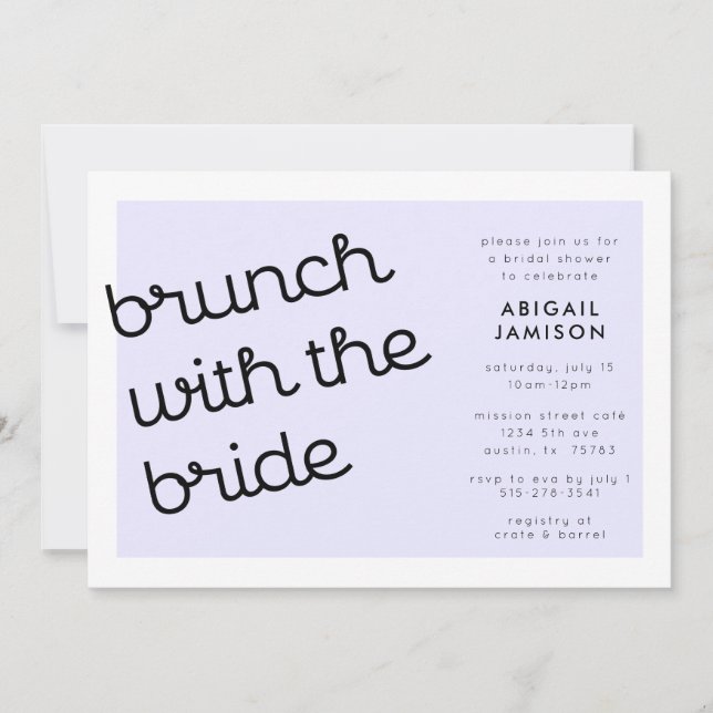 Chic Minimal Lavender Mod Script Bridal Brunch Invitation (Front)