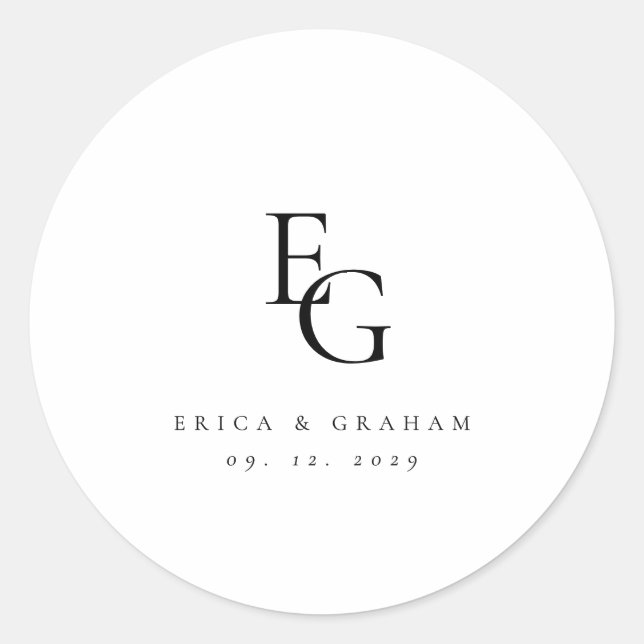 Chic Minimal Monogram Wedding Classic Round Sticker (Front)