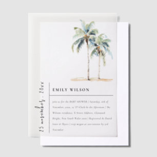 Chic Minimal Palm Trees Tropical Baby Shower Vellum Invitations