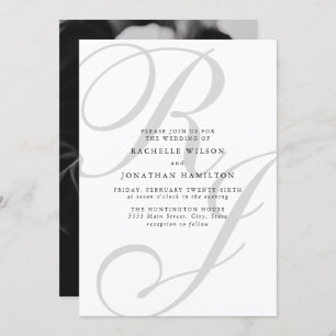 Chic Minimal Photo Black White Monogram Wedding  Invitation