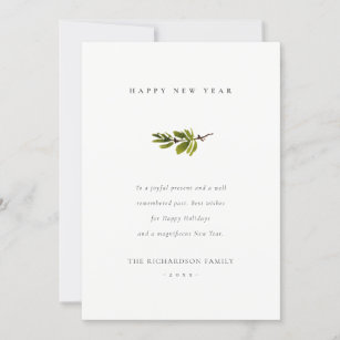 Chic Minimal Pine Branch Christmas Happy New Year Holiday Card