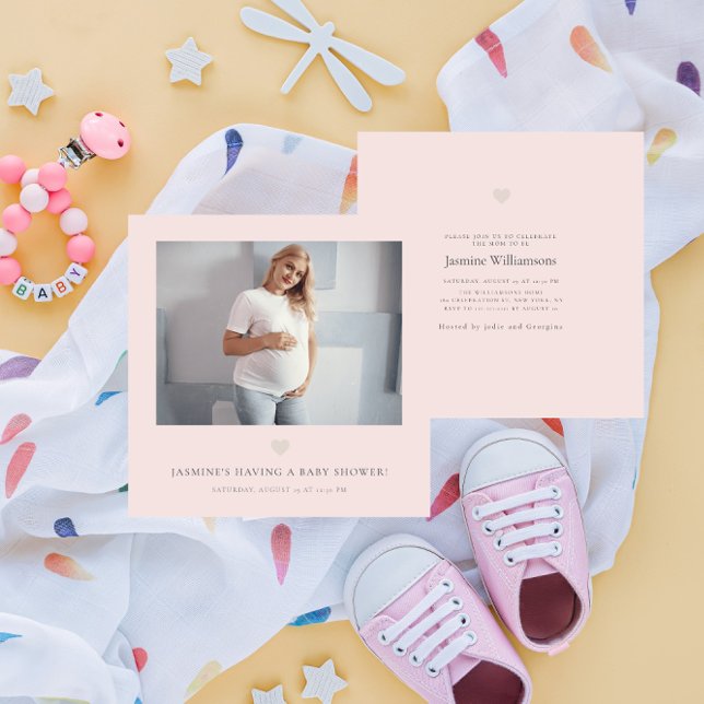 Chic minimal pink photo baby shower  invitation (Creator Uploaded)