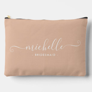 Chic Minimal Sand Beige Personalized Bridesmaid Accessory Pouch