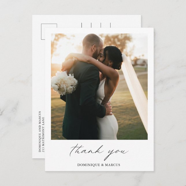 Chic Minimal Simple Photo Wedding Thank You Postcard (Front/Back)
