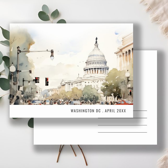 Chic Minimal Washington DC, USA Watercolor Travel Postcard (Creator Uploaded)