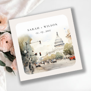 Chic Minimal Washington DC, USA Watercolor Wedding Square Sticker