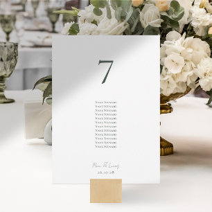 Chic Minimal Wedding Table Number & Guest List