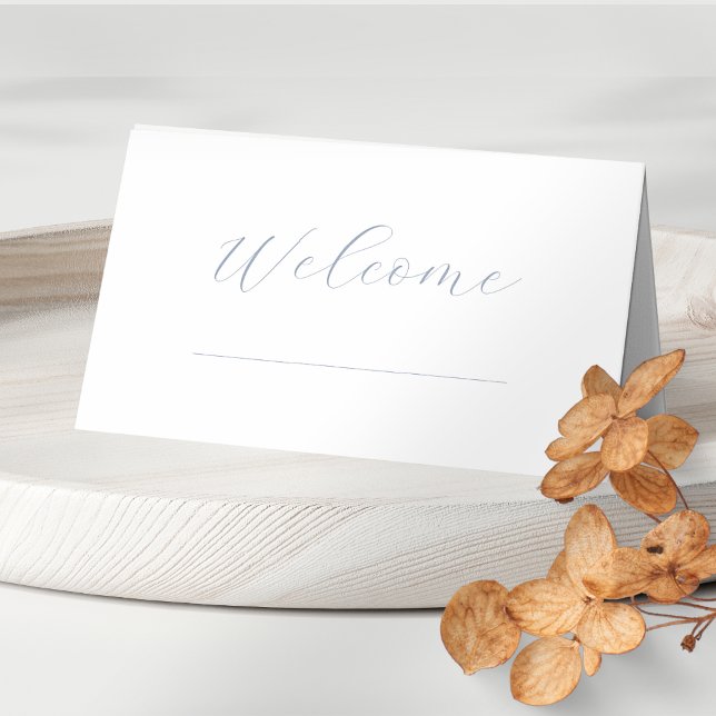 Chic Minimal White Script Wedding Table  Place Card (Creator Uploaded)
