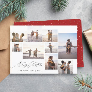 Chic Minimalist 9 Photo Collage Merry Christmas Holiday Card