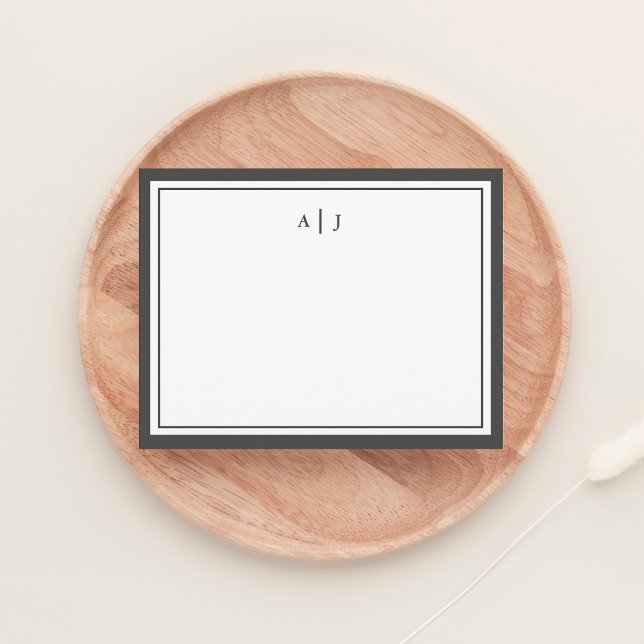Chic Minimalist Ash Black Two Border Monogram Card (Creator Uploaded)