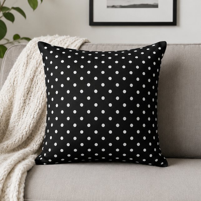 Chic Minimalist Black Polka Dot Throw Pillow (Creator Uploaded)
