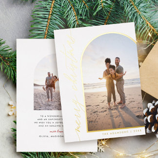 Chic Minimalist Calligraphy Arch Merry Christmas Foil Holiday Card