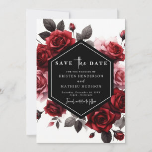 Chic Minimalist Crimson Red Wedding Save The Date