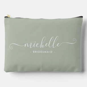 Chic Minimalist Dusty Sage Personalized Bridesmaid Accessory Pouch