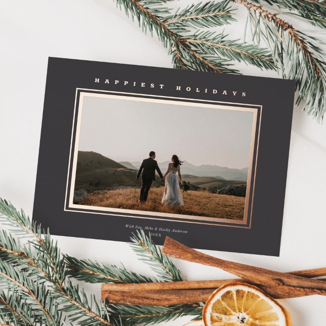 Chic Minimalist Elegance Dark Grey Christmas Photo Foil Holiday Card (Creator Uploaded)