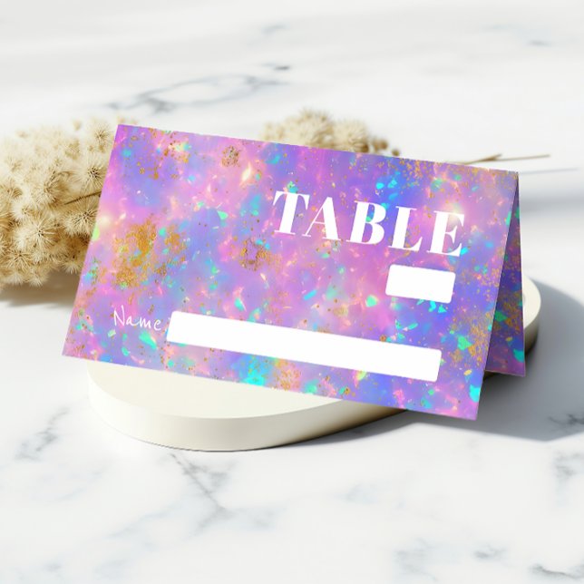 Chic Minimalist Gold Opal Pink Wedding Guest Place Card (Creator Uploaded)