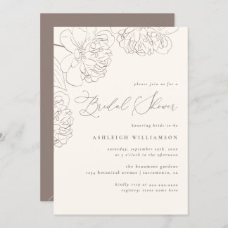Chic Minimalist Hand-drawn Peonies Bridal Shower Invitation