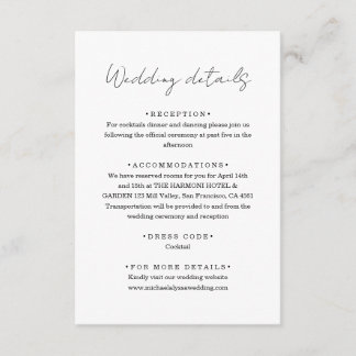 Chic Minimalist Handwriting Script Wedding Details Enclosure Card