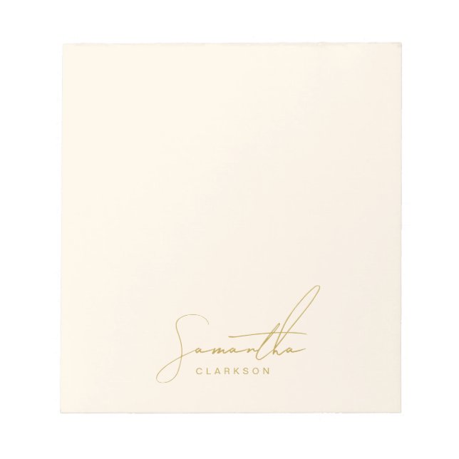 Chic Minimalist Handwritten Gold Script Typography Notepad (Front)