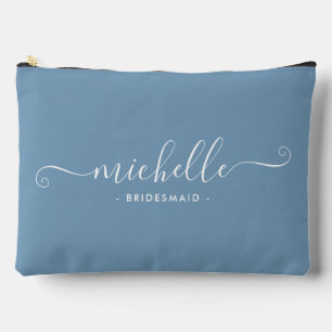 Chic Minimalist Lake Blue Personalized Bridesmaid Accessory Pouch