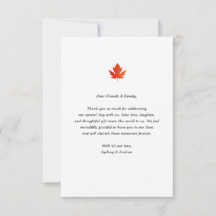 Chic Minimalist Maple Leaf Fall Wedding Photo Thank You Card