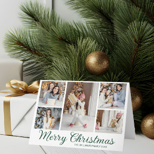 Chic Minimalist Merry Christmas Photo Collage Holiday Card